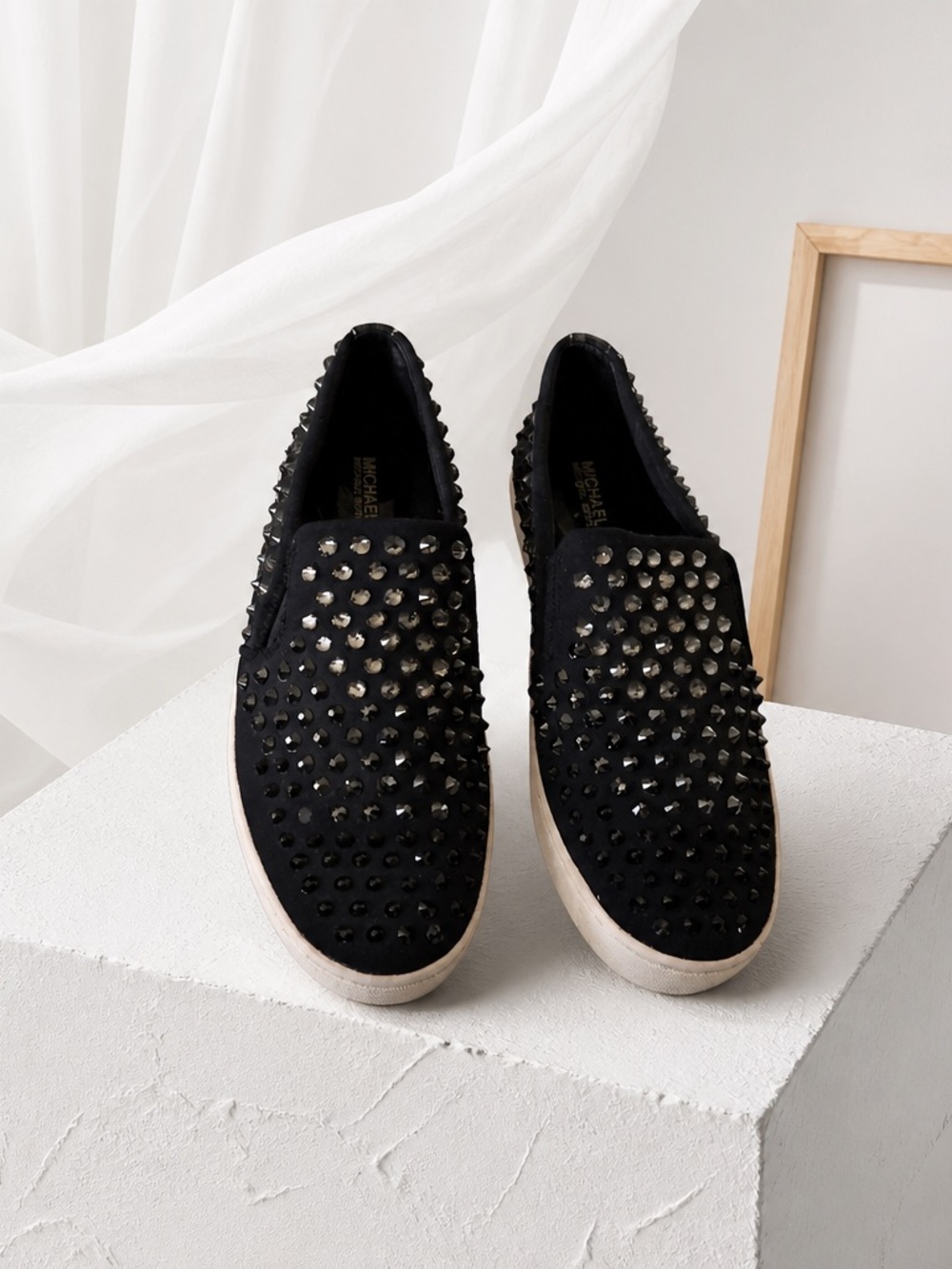 Michael Kors Studded Black Slip-On Sneakers with Pink Accent - Picture 2 of 5